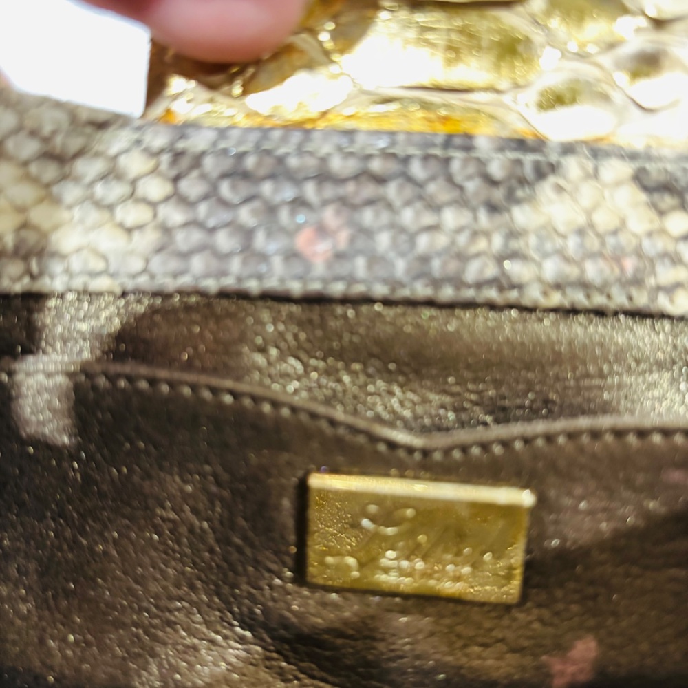 Judith Leiber Metallic Gold Python Snakeskin Purse - image 6